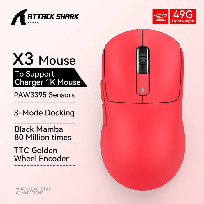 ATTACK SHARK X3 souris légère sans fil Bluetooth connexion tri-mode, PAW3395, souris Macro Bluetooth