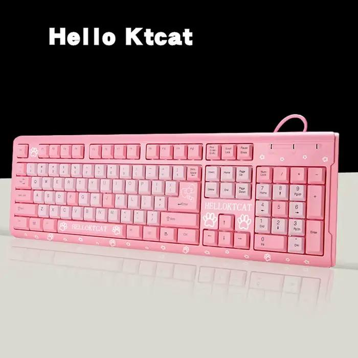 KTCAT – clavier filaire USB rose pour filles, mignon, Ultra-fin, ordinateur de bureau