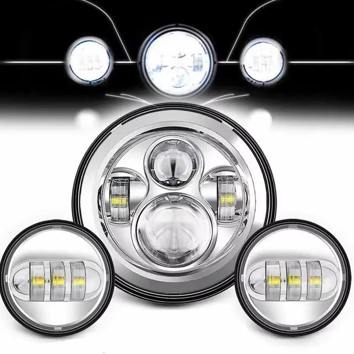 Phare LED de 7 pouces + phares antibrouillard 4.5 pouces, support de 7 pouces, pièces d'anneau de mo