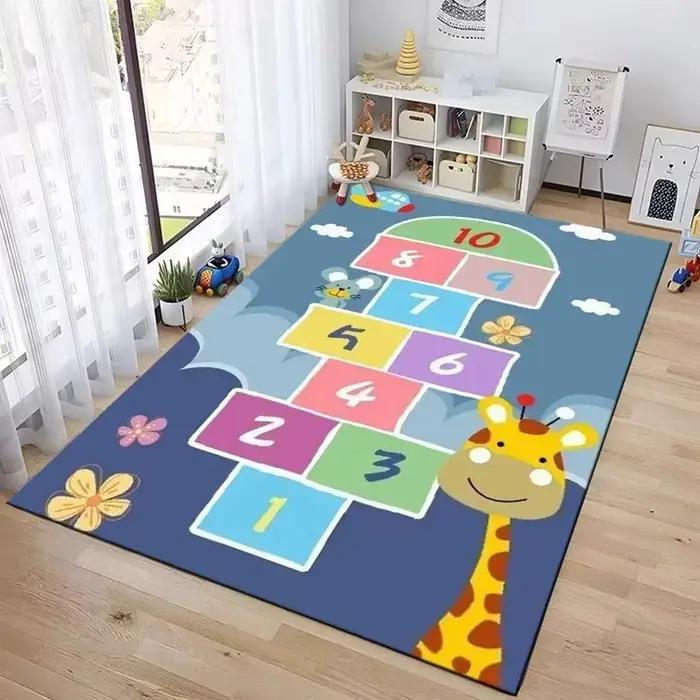 Tapis de jeu interactif Hopscotch, tapis inspiré des dessins animés pour chambre à coucher, tapis am