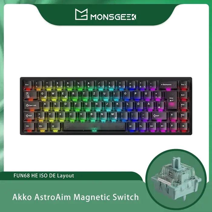 Clavier magnétique Akko MonsGeek FUN68 HE ISO, disposition DE 65%, touches transparentes noires, RT0