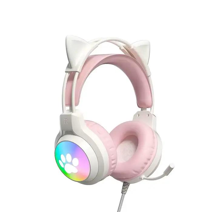 Casque de jeu SOYTO avec oreilles de chat mignonnes, lumineux, filaire, avec micro, haute qualité, d