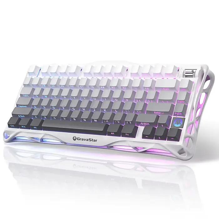 NOUVEAU Clavier sans fil GravaStar Mercury K1 75% rose, design exosquelette en alliage d'aluminium, 