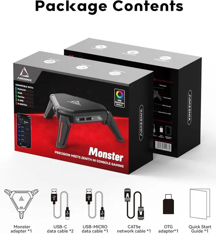 Adaptateur clavier et souris AIMZENIX AX600 MONSTER Pro pour PS5/PS4/Xbox Series X | S/Xbox One/Swit