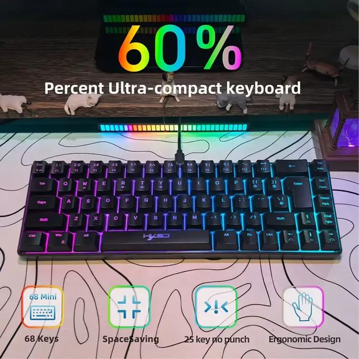 Clavier de jeu 60% rétroéclairé rvb, Ultra Compact, 68 touches, filaire, Anti-image fantôme, pour or