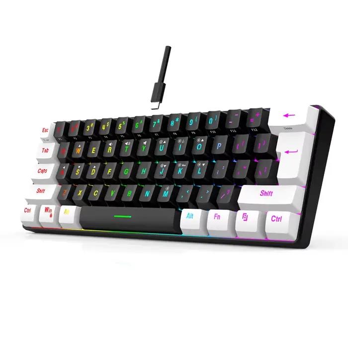 Clavier filaire compact à 61 touches avec disposition de membrane, rétroéclairage RGB, design ergono