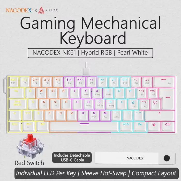 Clavier mécanique filaire Ajazz NK61, disposition espagnole, structure robuste, hot-swappable à pris