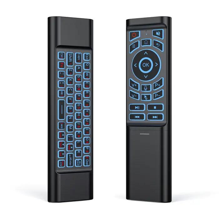 Gyroscope vocal Air Mouse avec télécommande, Mini clavier rétroéclairé 7 couleurs, double Mode 2.4G 