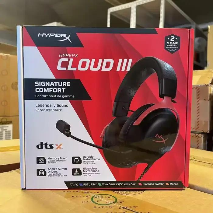 HyperX Cloud III – Casque de jeu filaire, PC, PS5, Xbox Series X | S, pilotes coudés 53 mm, audio sp