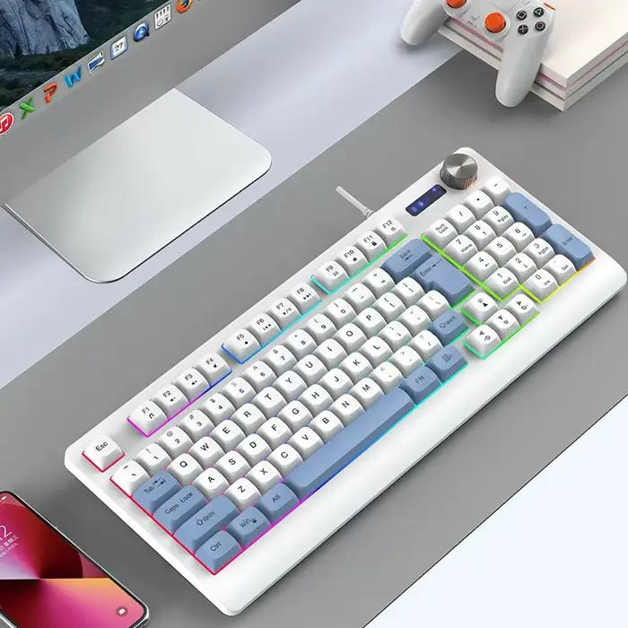 Clavier de jeu filaire 93 touches, sensation mécanique authentique, touches sphériques PBT bicolores