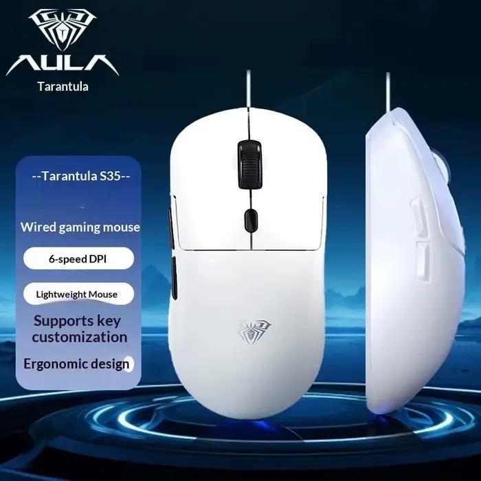 Souris de jeu filaire AULA S35, taux de polling élevé, macro programmable, ergonomique, moteur optiq