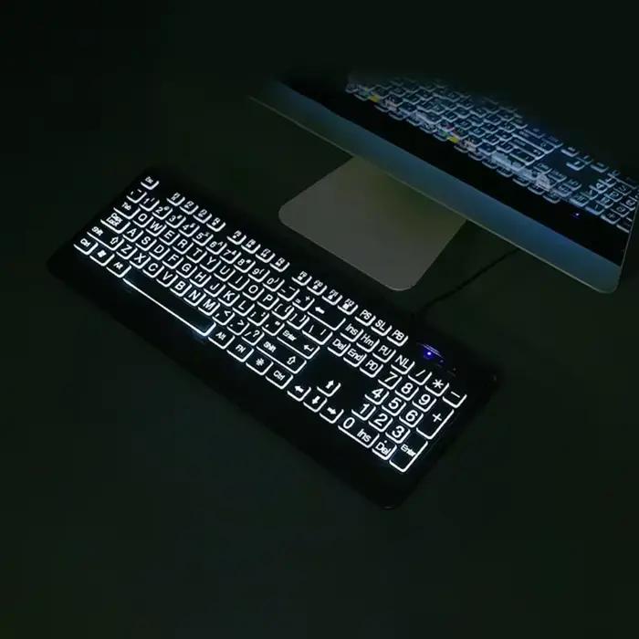 Clavier rétroéclairé imprimé, grand clavier d'ordinateur filaire éclairé par USB pour personnes âgée