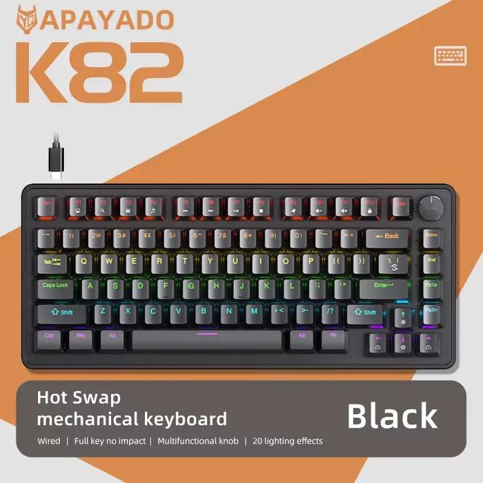 Clavier filaire mécanique K82 avec bouton multimédia, clavier de jeu APAYADO Hot Swap, rétro-éclaira