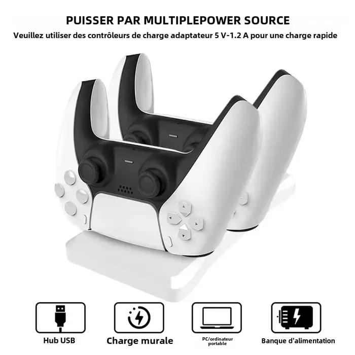 GAMINJA double support de charge pour contrôleur Playstation 5 Station de chargeur PS5 avec adaptateur secteur