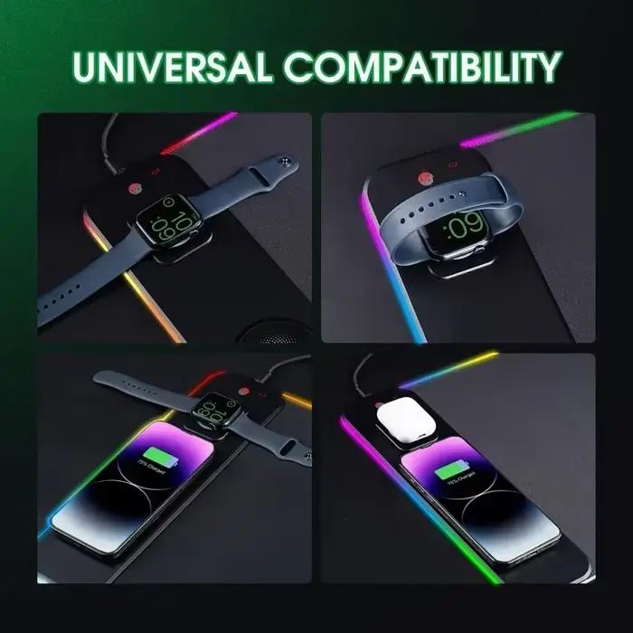 Tapis de souris RGB 3-en-1 avec charge magnétique sans fil
