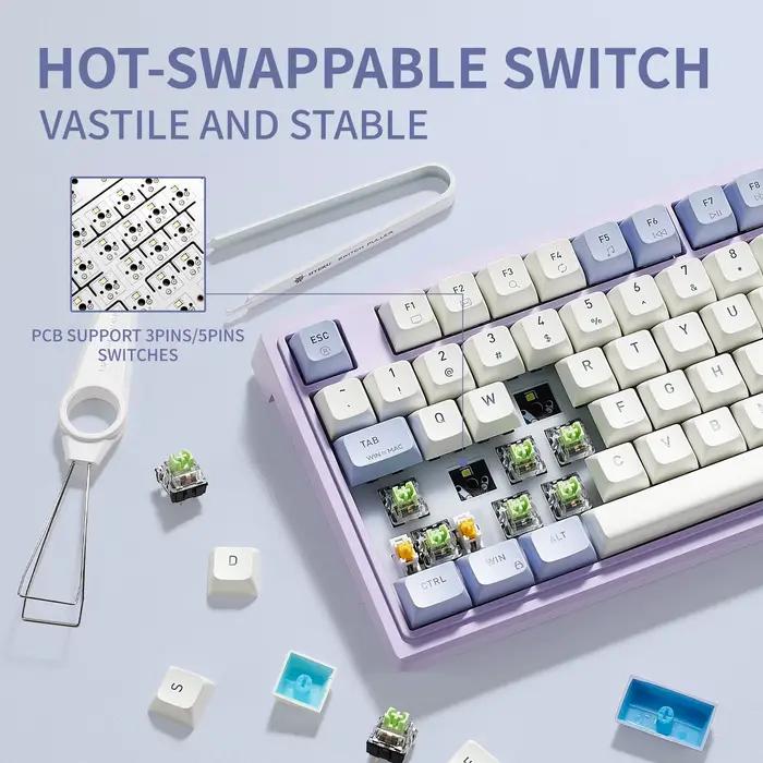 HEXGEARS M2 clavier mécanique 87 touches échange à chaud PBT Structure de joint blanc rétro-éclairé Macro défini