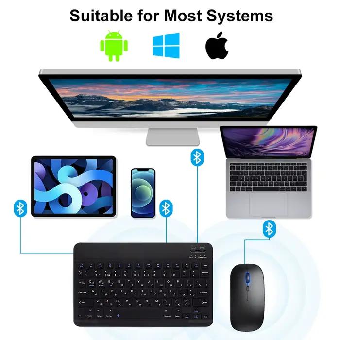 Clavier et Souris Bluetooth EMTRA Ergonomique pour Bureau à Domicile, Polyvalent, Multimédia, Compatible avec iOS, Android, Windows et Mac Occasions Spéciales