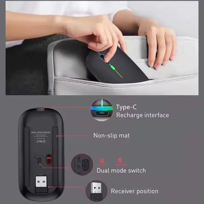 Souris de jeu ergonomique sans fil à LED
