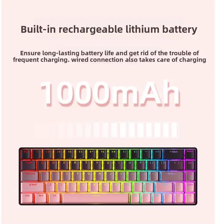 Clavier mécanique RGB Teclado Gamer 68 touches sans fil + Bluetooth + filaire 60% pour iPad