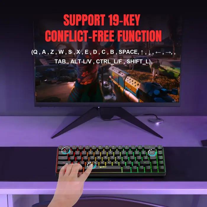 68 touches clavier de jeu USB filaire Portable 20 RGB rétro-éclairage espagnol coréen russe