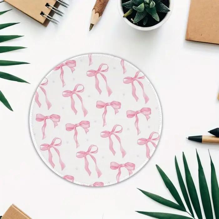 Tapis de souris rond à nœud rose