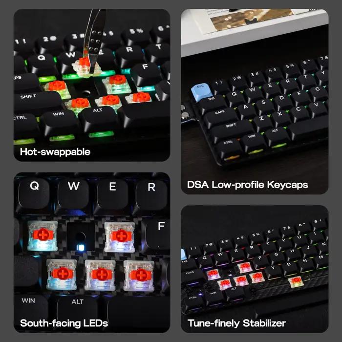 EPOMAKER Carbon60 60% QMK/VIA ANSI VIA filaire/Bluetooth 5.0/2.4GHz clavier mécanique Portable sans fil boîtier en Fiber de carbone