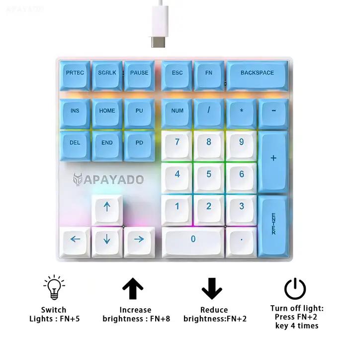 Clavier numérique mécanique APAYADO K33 33 touches avec rétroéclairage RGB et touches PBT pour ordinateurs de bureau et portables occasions professionnelles et ludiques