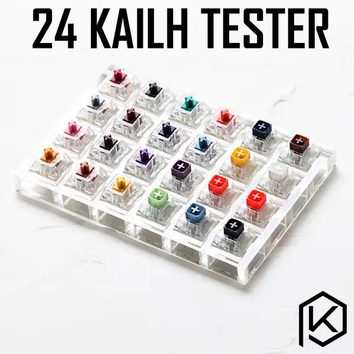 Testeur de 24 interrupteurs Kailh avec base acrylique et touches vierges pour claviers mécaniques pour enfants et adultes, configurables pour ordinateurs portables et de bureau, touches mécaniques interchangeables pour une utilisation ergonomique et confortable