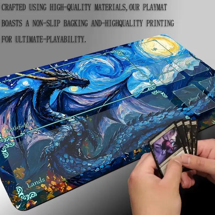 Tapis de jeu MTG style Van Gogh avec design de dragon géant