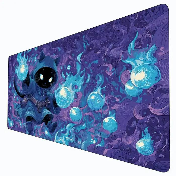 Tapis de jeu MTG Blue Cloak Black Cat Wizard Design tapis de combat pour cartes magiques antidérapant bords cousus tapis de jeu de table pour occasions spéciales à offrir pour collectionneurs de cartes magic