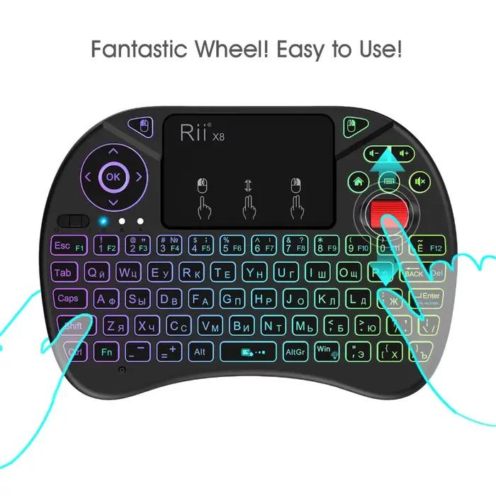 Rii X8 2.4 GHz sans fil russe/anglais/français/espagnol télécommande clavier avec pavé tactile rétro-éclairé pour Android TV Box Pc