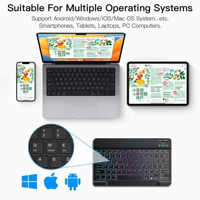 Mini clavier rétro-éclairé Bluetooth pour PC tablettes smartphones clavier compact interrupteurs couleurs design élégant occasionnel
