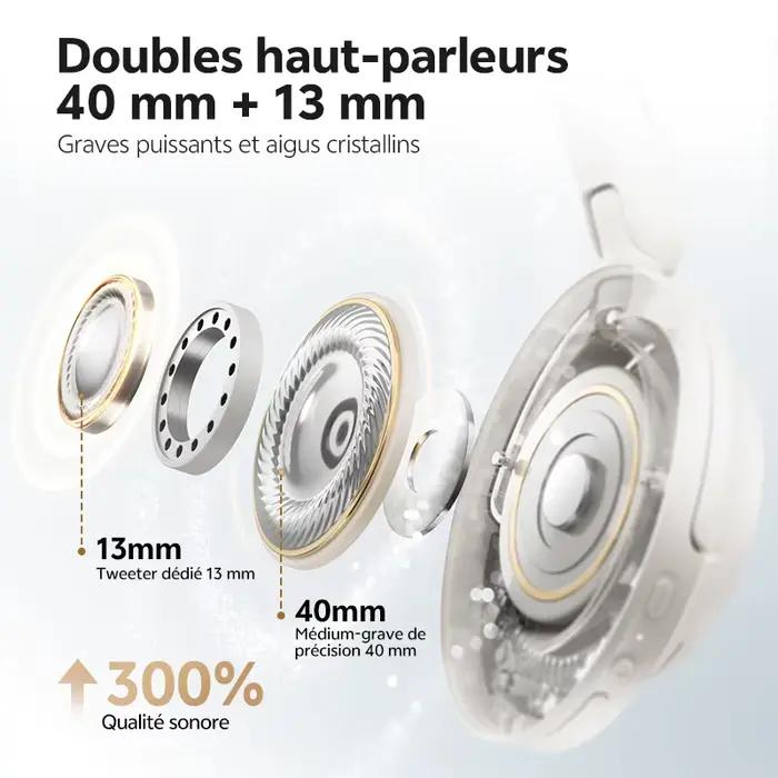 Casque supra-auriculaire QCY H3S sans fil ANC adaptatif LDAC haute résolution pour musique, jeu, travail et détente