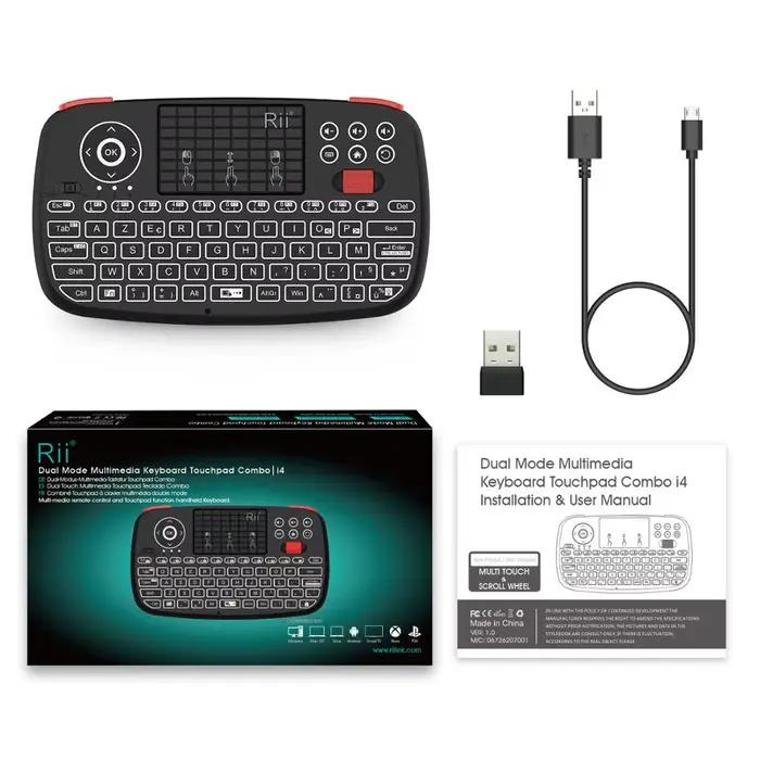Rii i4 Mini clavier sans fil Bluetooth avec pavé tactile 2.4GHz souris rétro-éclairé télécommande pour Windows Android TV Box Smart TV