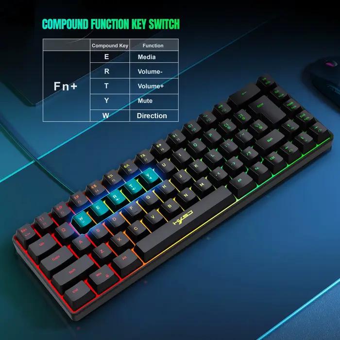 68 touches clavier de jeu USB filaire Portable 20 RGB rétro-éclairage espagnol coréen russe