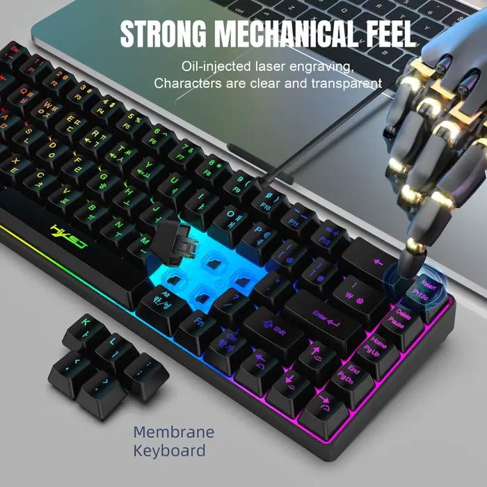 Clavier de jeu 68 touches USB filaire portable avec rétroéclairage RGB 20 couleurs