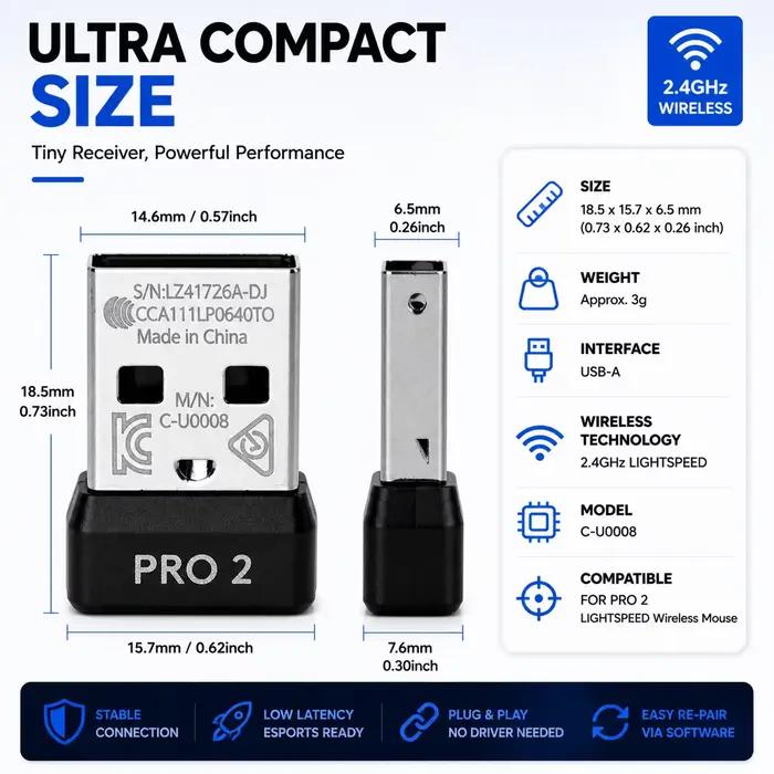 Adaptateur récepteur USB de remplacement pour souris de jeu sans fil Logitech G Pro 2 LIGHTSPEED
