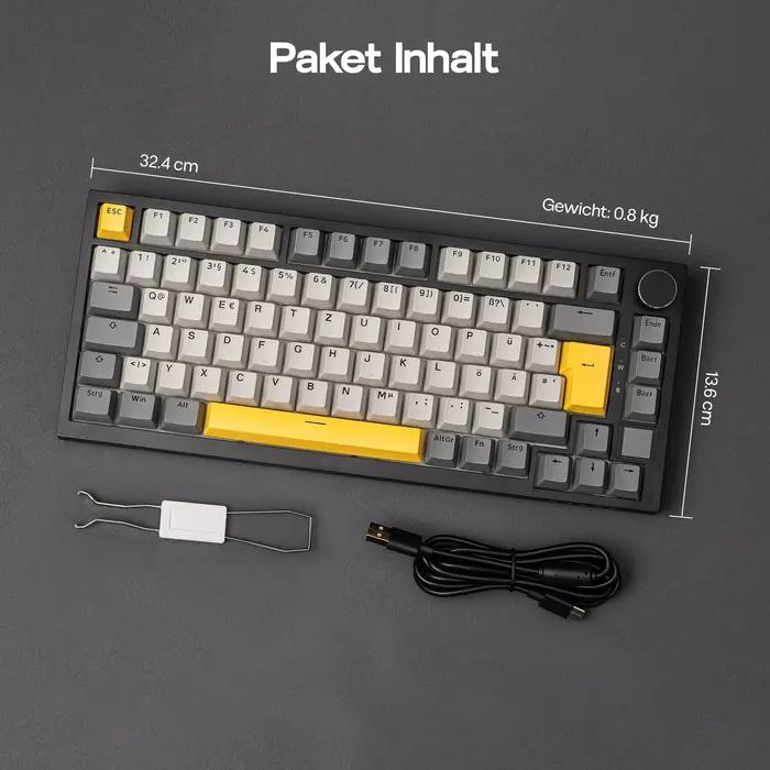 Clavier mécanique sans fil AJAZZ AK820 PRO 75% QWERTZ avec disposition allemande ISO-DE