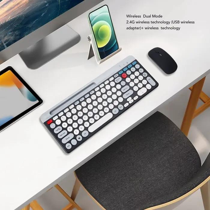 【Nouveau】 ensemble clavier et souris sans fil Rechargeable rétro 2.4G sans fil Bluetooth