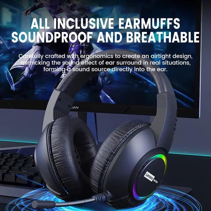Lenovo E08 casque de jeu filaire avec Microphone lumière rvb ordinateur portable 7.1 effets sonores Surround virtuel