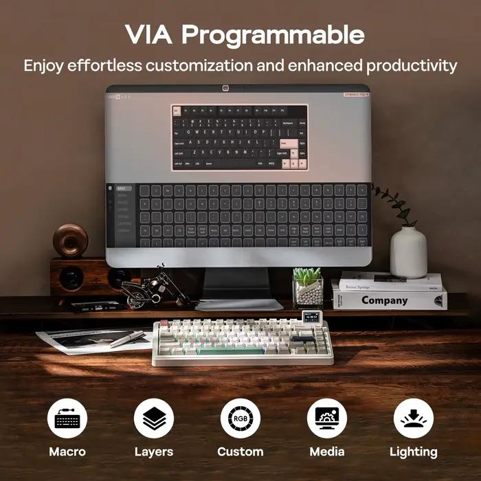 EPOMAKER RT82 QMK/VIA 75% disposition QWERTY américaine joint échangeable à chaud filaire/BT 5.0/2.4GHz clavier mécanique sans fil avec écran LCD