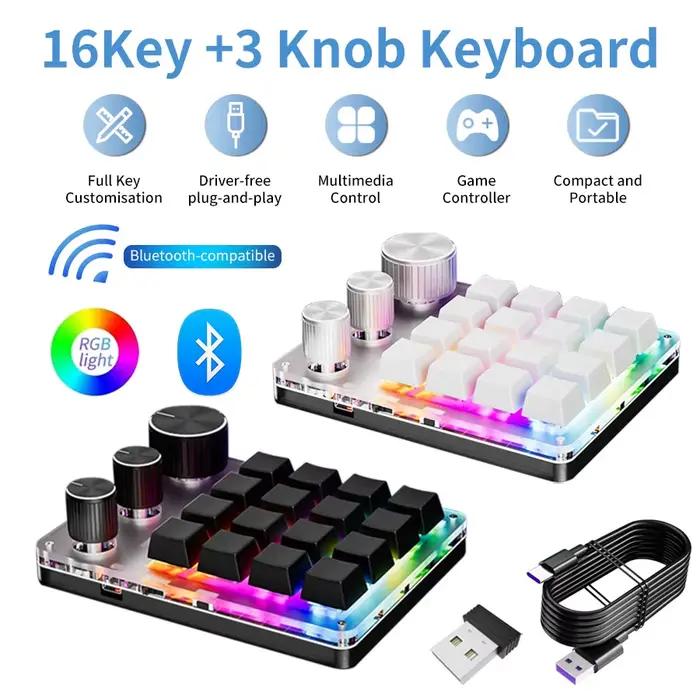 Programmation sans fil Bluetooth Macro personnalisé 16 touches 3 boutons clavier 3 Modes rvb copier coller