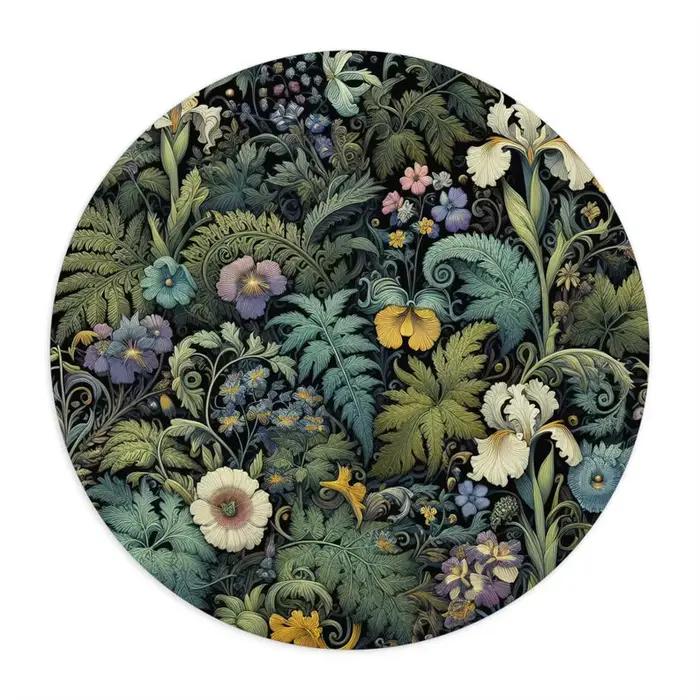 Tapis de souris botanique foncé, fleurs sauvages, fougères, rond ou rectangulaire, inspiré de Morris, Art Floral, accessoire de bureau Cottagecore