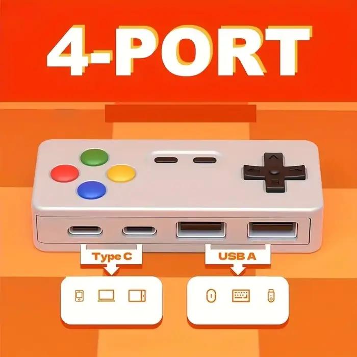 Adaptateur USB Type-C 4-en-1 FC&EC pour manette de jeu