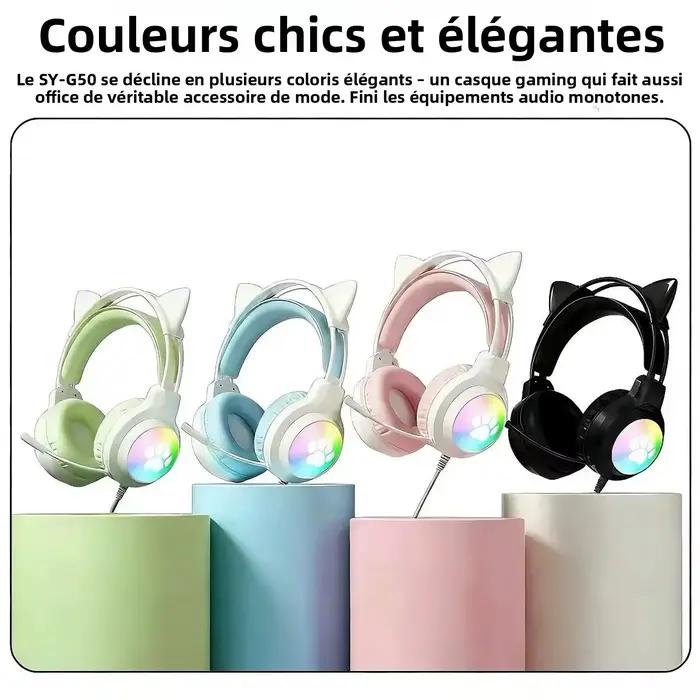 Casque de jeu SOYTO avec oreilles de chat mignonnes