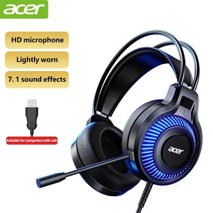 Acer casque de jeu avec micro 7.1 stéréo virtuel Surround lumière LED basse écouteurs casques Gamer pour ordinateur PC