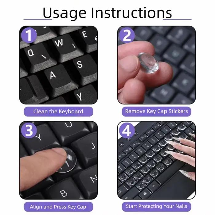 Autocollants de clavier en silicone transparent avec lettres magnifiées pour ongles longs