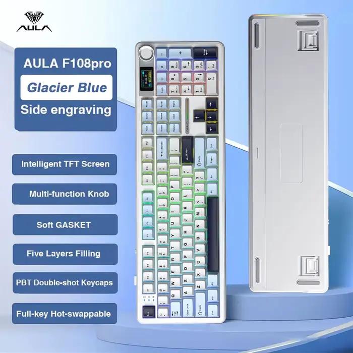 AULA F108 Pro clavier mécanique de jeu Tri Mode personnalisé multi-boutons écran rvb Esports