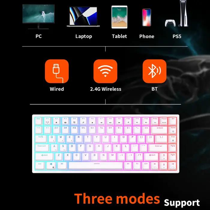 RK ROYAL KLUDGE RK84 75% RVB Triple Mode Clavier Mécanique BTpig/2.4G/USB-C 84 Chaud Interchangeable Bluetooth Sans Fil