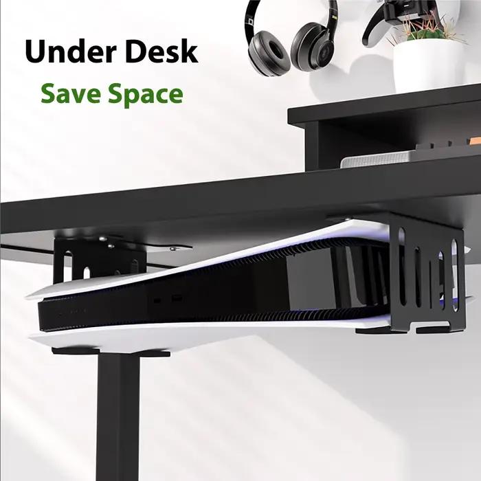 Support de console PS5 en métal pour installation horizontale sous le bureau avec support mural en plastique ABS durable et coussinets en silicone pour protection